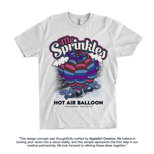 Artwork design with the title 'Mr. Sprinkles Hot Air Balloon'
