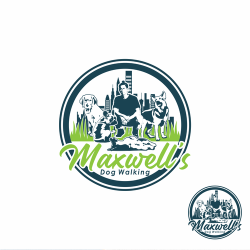 Screen printing logo with the title 'Maxwell Dog Walking'