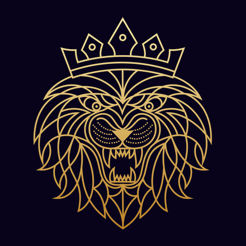 Line art illustration with the title 'LION'