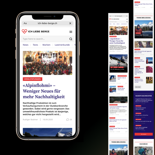 Mobile responsive website with the title 'Mobile version of News site'