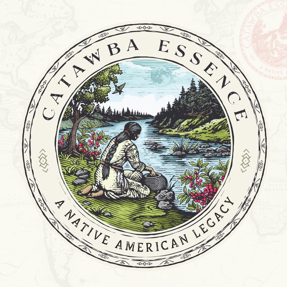 Creek design with the title 'Catawba Essence A Native American Legacy'