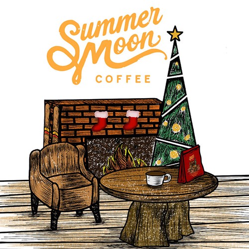 Christmas packaging with the title 'organic Whole Bean - Summer Moon Coffee'