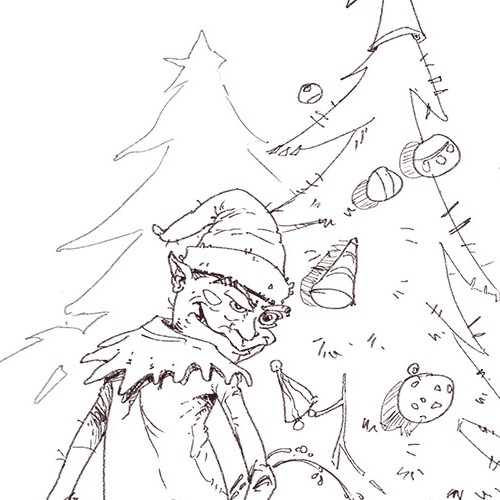 Christmas artwork with the title 'Mischievous Elf'