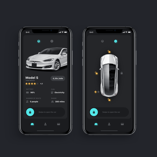 Tesla design with the title 'Car Sharing App'