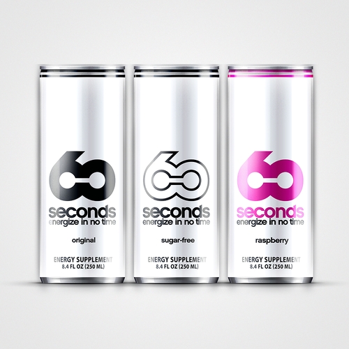 Energy drink label with the title 'Product label for "60 seconds" ENERGY DRINK. Guaranteed to award the prize!'