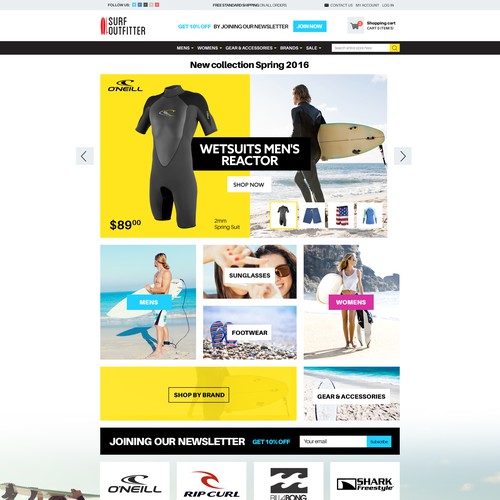 Sports website with the title 'Shop for surf'