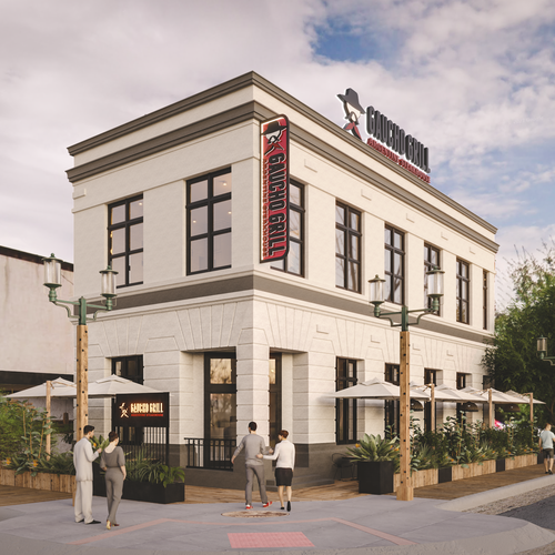 Architecture design with the title '3D Rendering for a bar-restaurant'