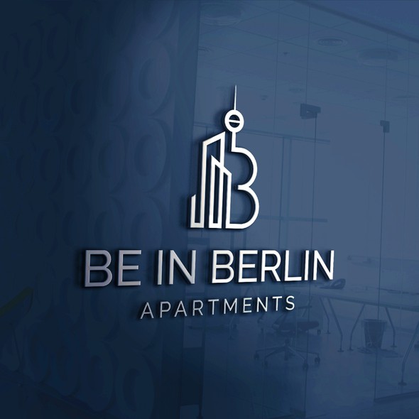 柏林标志，标题为“Be In Berlin Apartments”的标志概念