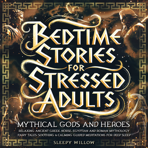 Ethereal design with the title 'Audiobook cover for a "Bedtime Stories for Stressed Adults"'