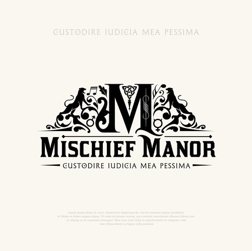 Family crest logo with the title 'Mischief Manor - Family Crest logo design'