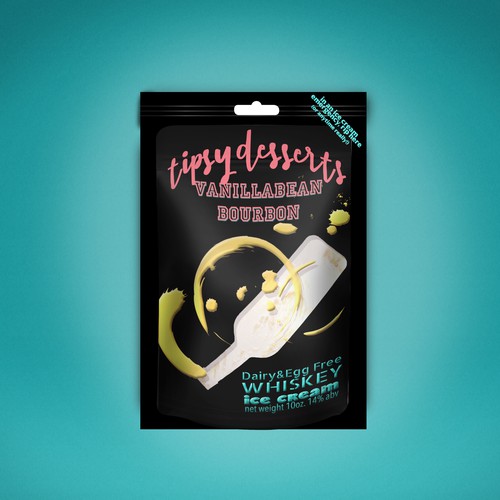Dessert packaging with the title 'Fun and colourful packaging for Tipsy Dessert Ice Cream. '