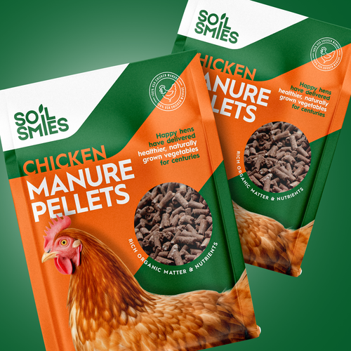 Agriculture packaging with the title 'Packaging Design for Chicken Manure Pellets'