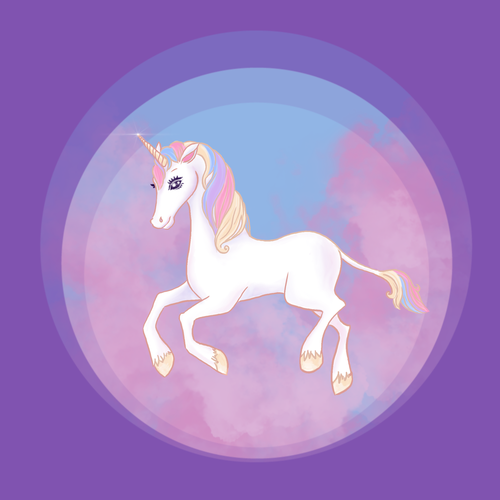 Unicorn artwork with the title 'charackter design for children merchandice'