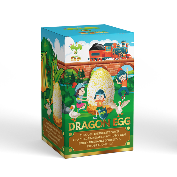 New packaging with the title 'Package design for dragon egg. '