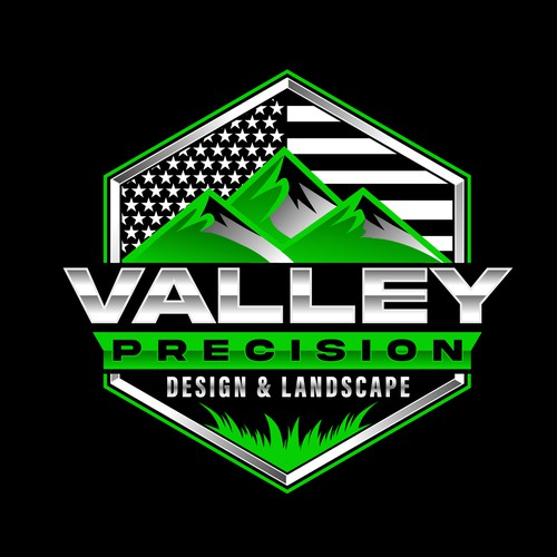 American flag logo with the title 'Patriotic Landscaping & Design Badge Logo'
