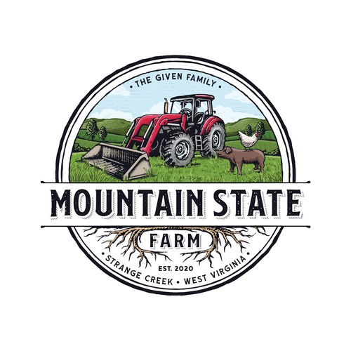 Emblem brand with the title 'Mountain State Farm'