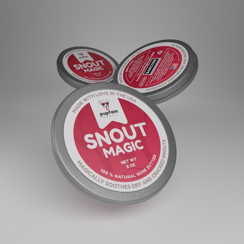Animal packaging with the title 'Snout Magic - Product label design'
