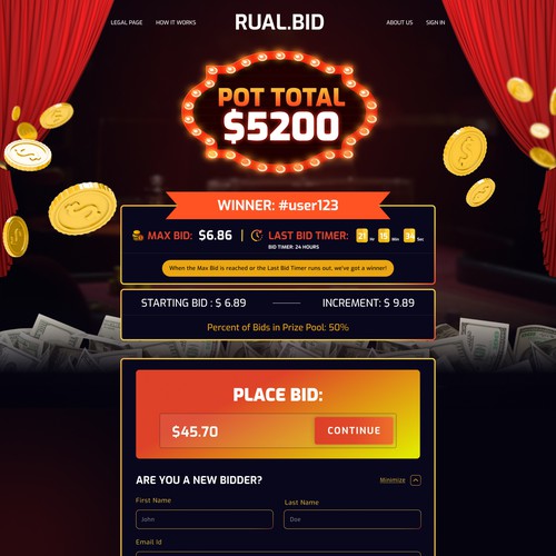 Casino website with the title 'Rual.bid'