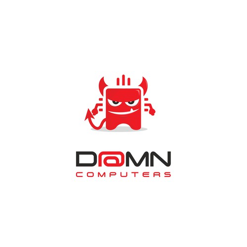Mascot logo with the title 'Damn computer'