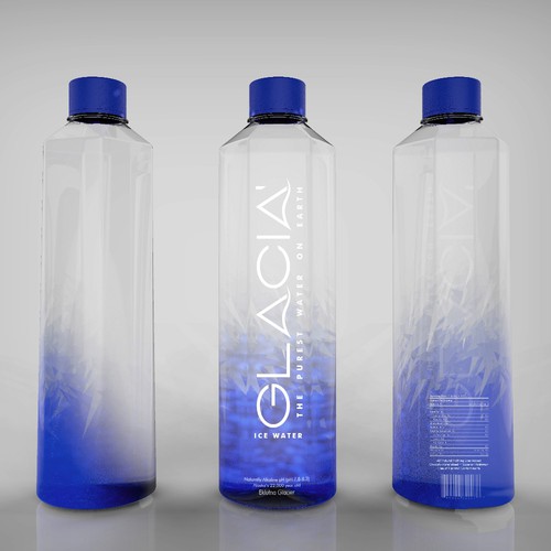 Water bottle design with the title 'Winner label for Glacia' water '