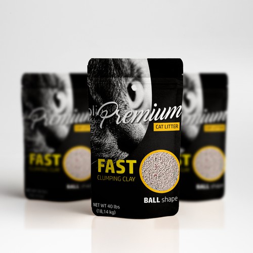 Cat packaging with the title 'premium cat litter'