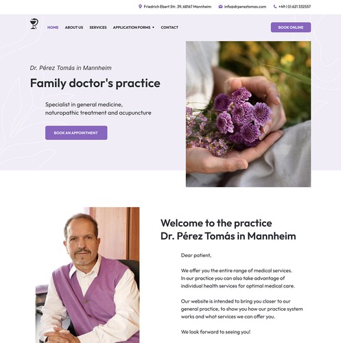 Pink website with the title 'Medical practice homepage'