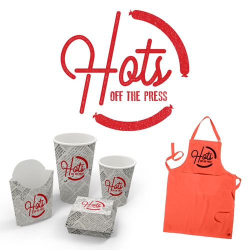 Hot dog logo with the title 'Vintage logo concept for "Hots Off The Press" Hot Dog Stand'