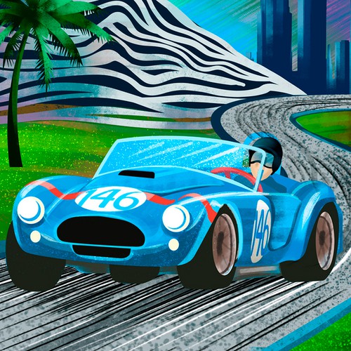 Museum design with the title 'VINTAGE LA RACE CAR POSTER'