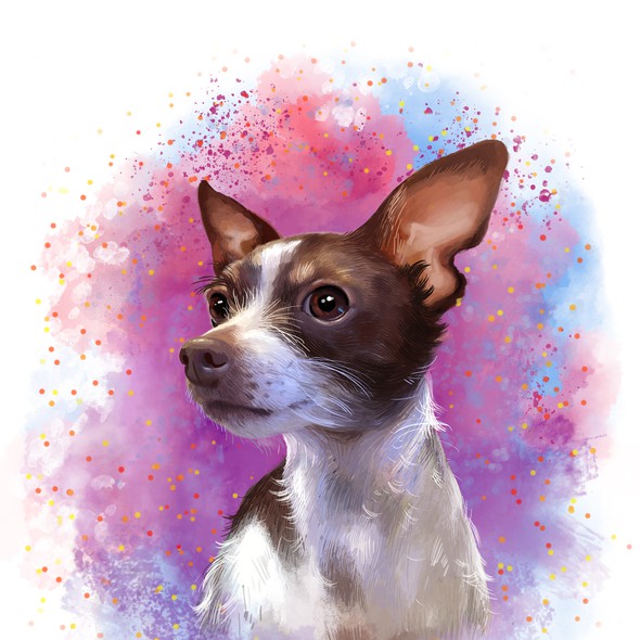 Aquarelle illustration with the title 'Bitsy dog portrait'