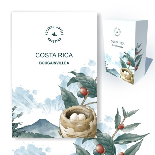 Coffee shop artwork with the title 'Hummingbird Coffee Packaging'