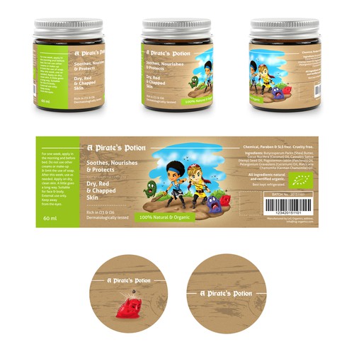 Professional label with the title 'Cool & playful label for kids natural skin product'