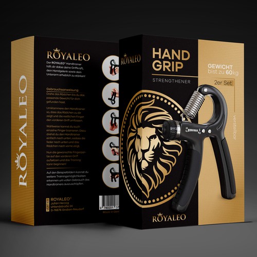 Fitness packaging with the title 'Hand Grip Strengthener Package'