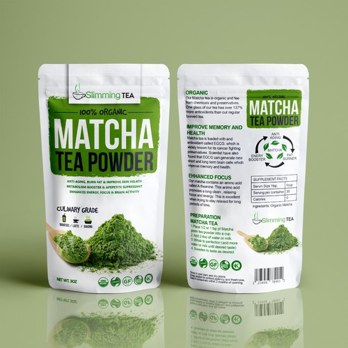 Tea label with the title 'Packaging design'