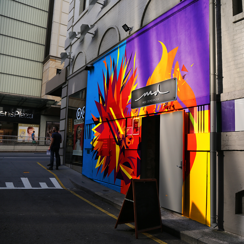 Mural design with the title 'Bold Cafe-Restaurant Mural Concept'