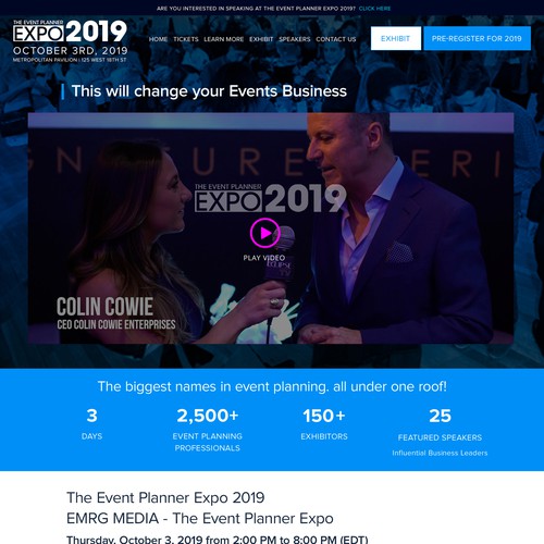 Entertainment website with the title 'Event Website Redesign'