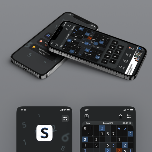 Clear design with the title 'Sudoku game design Dark Theme'