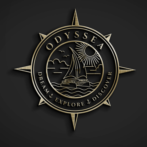 Ocean wave logo with the title 'beautiful emblem logo concept for odyssea'