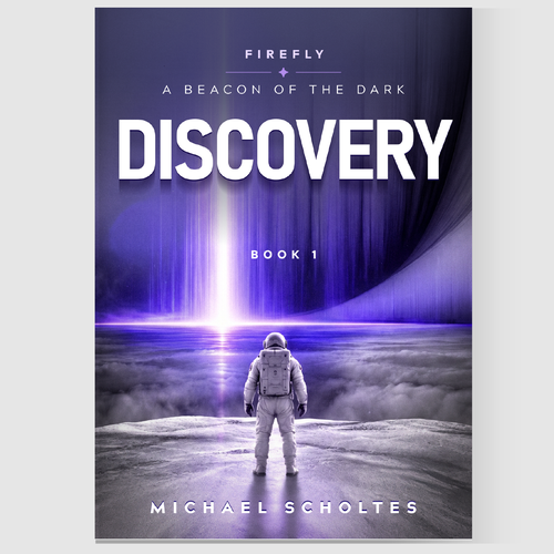 Purple book cover with the title 'Sci fi space novel cover design- up for sale'