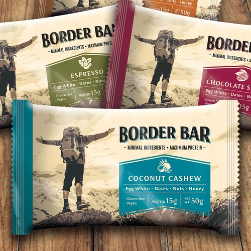 Hiking design with the title 'Protein Bar Packaging'