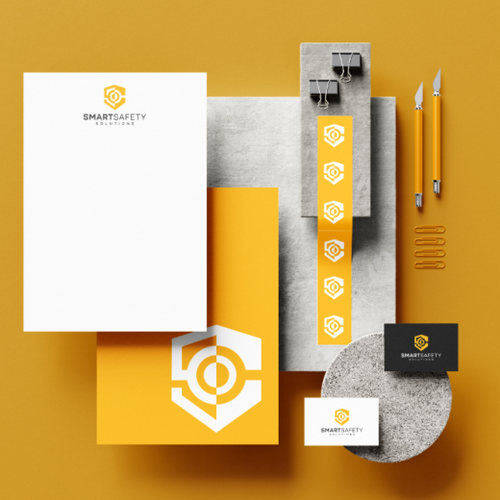 Safety design with the title 'LETTER S + SHIELD + CAMERA'