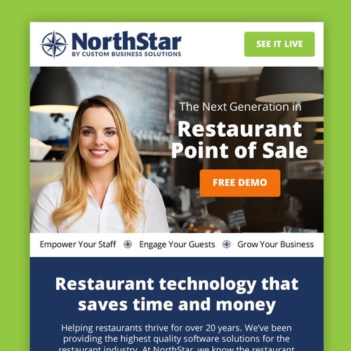 Newsletter design with the title 'Email Template design for POS software for the hospitality industry'