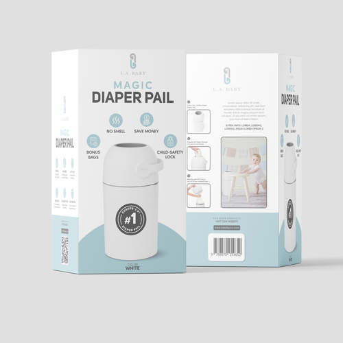 Diaper design with the title 'Diaper Pail Packaging'