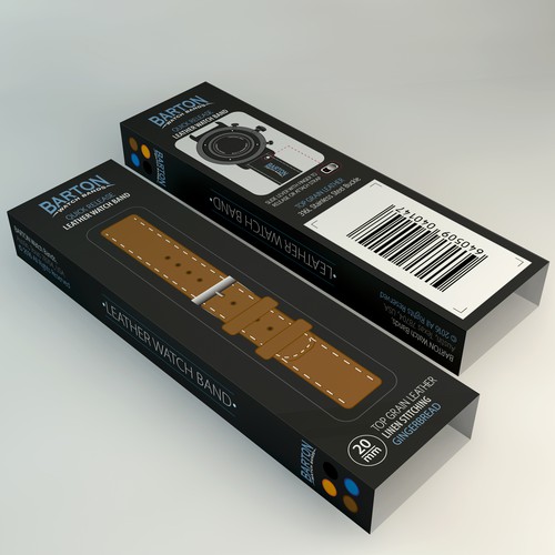 Grain design with the title 'Packaging Design for Top Grain Leather Watch Bands.'