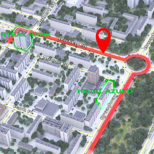 Architectural design artwork with the title 'Innovative 3D map design'