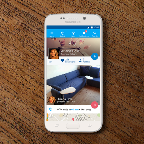 UI design with the title 'Consumer Android App - Social Shopping for Used Goods in Scandinavia'