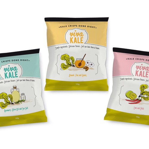Takeaway design with the title 'Design Crisp Packets for Viva Kale..A chic, urban, trendy, fun new brand'