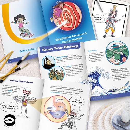 Comics design with the title 'Interior book design and illustrations for Adventure 5 - The Digestive System by Know Yourself PBC'