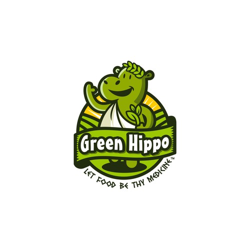 Greek design with the title 'Green hippo in a Greek toga logo'