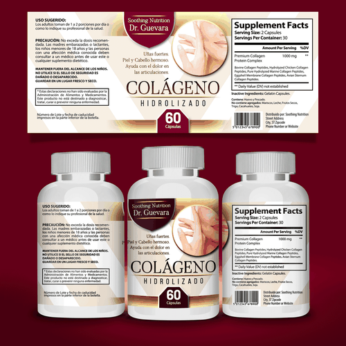 Vitamin label with the title 'Label Colágeno Hidrolizado'