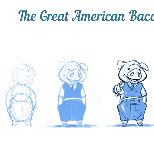 Step design with the title 'New bacon race brand needs a cool pig for a mascot'